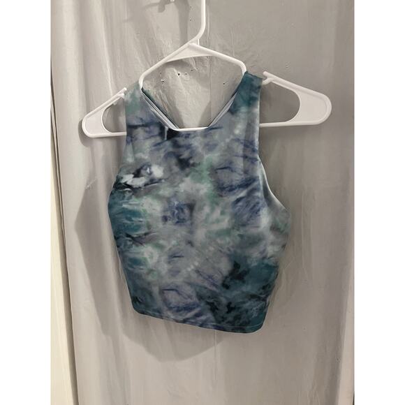 Athleta Conscious Crop Printed A-C Top Solarize Chrome Blue Women's SMALL - Picture 1 of 5